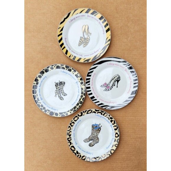 2004 Delphine Cubitt Salad Plates Tapas Appetizer Desert Shoe Boot Design Set 4 - Picture 3 of 14